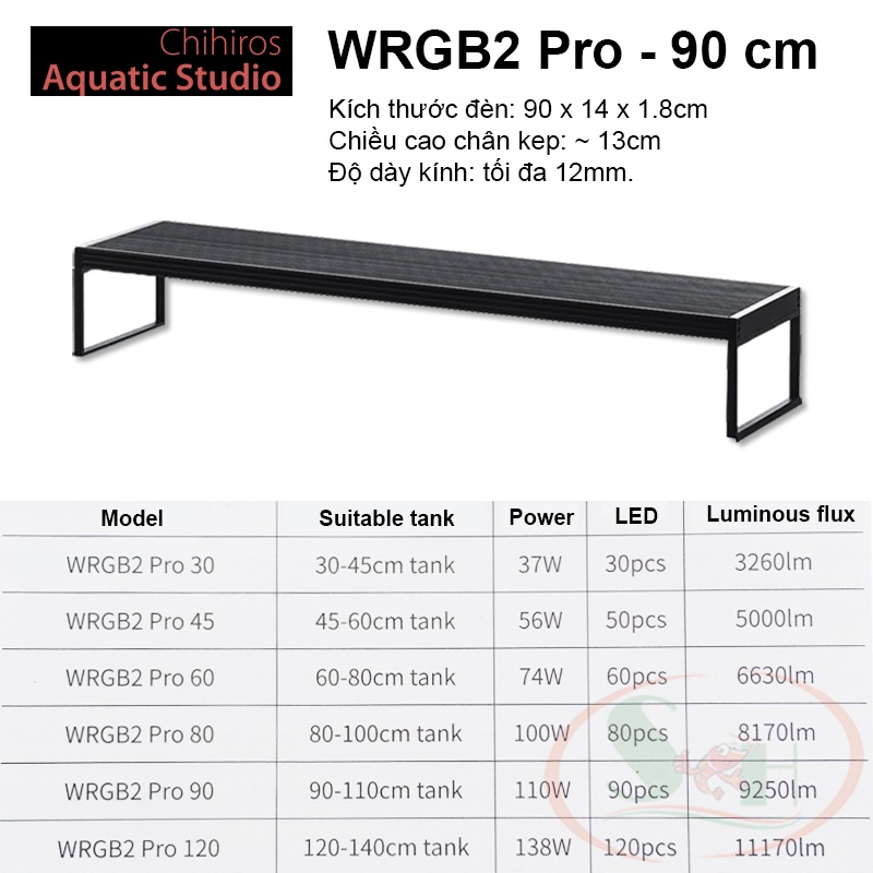 Đèn led Chihiros WRGB 2 Pro 80, 90, 120 cm wrgb2 quang phổ trồng cây bể thủy sinh cá tép
