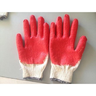 Găng tay sợi tráng nhựa màu đỏ chống trơn