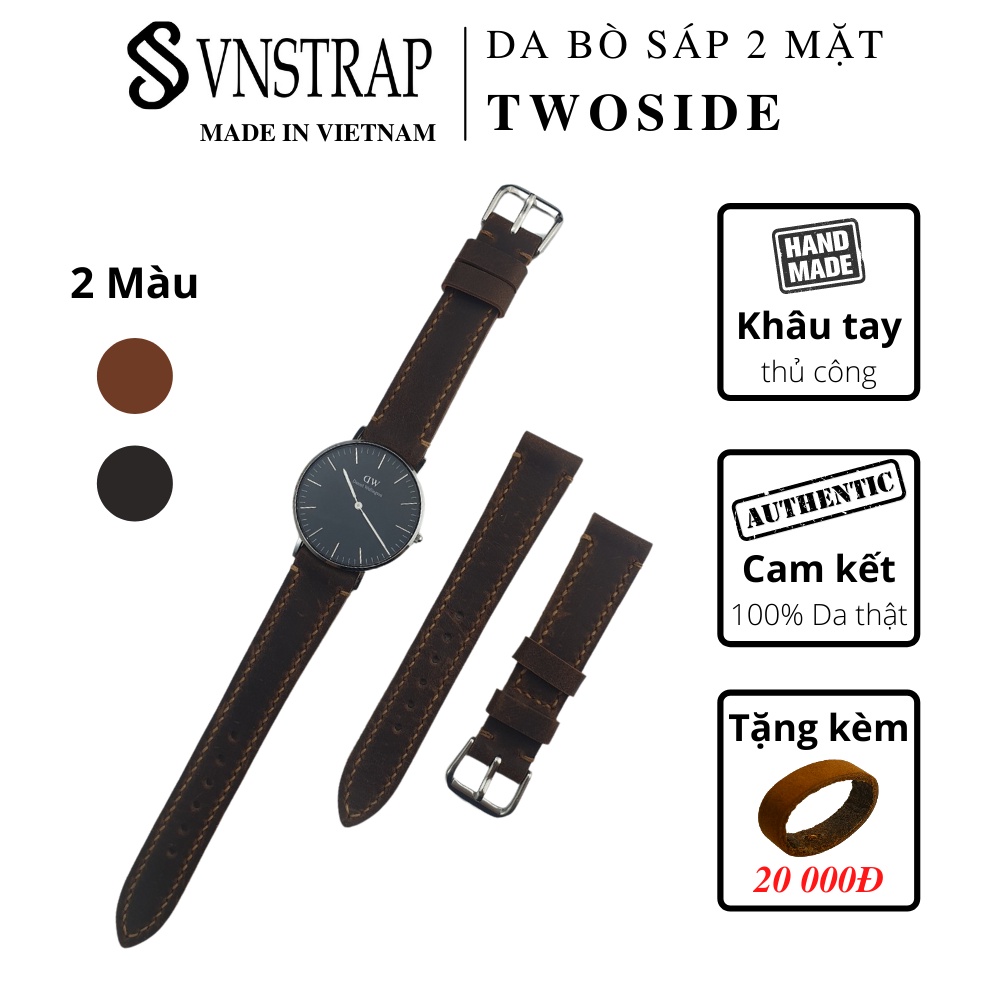 Dây da đồng hồ handmade da sáp 2 mặt TWOSIDE