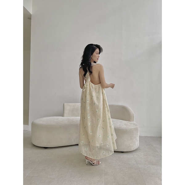 LEMONCHIC - Đầm vai bèo xoè hoạ tiết hoa trắng - D225