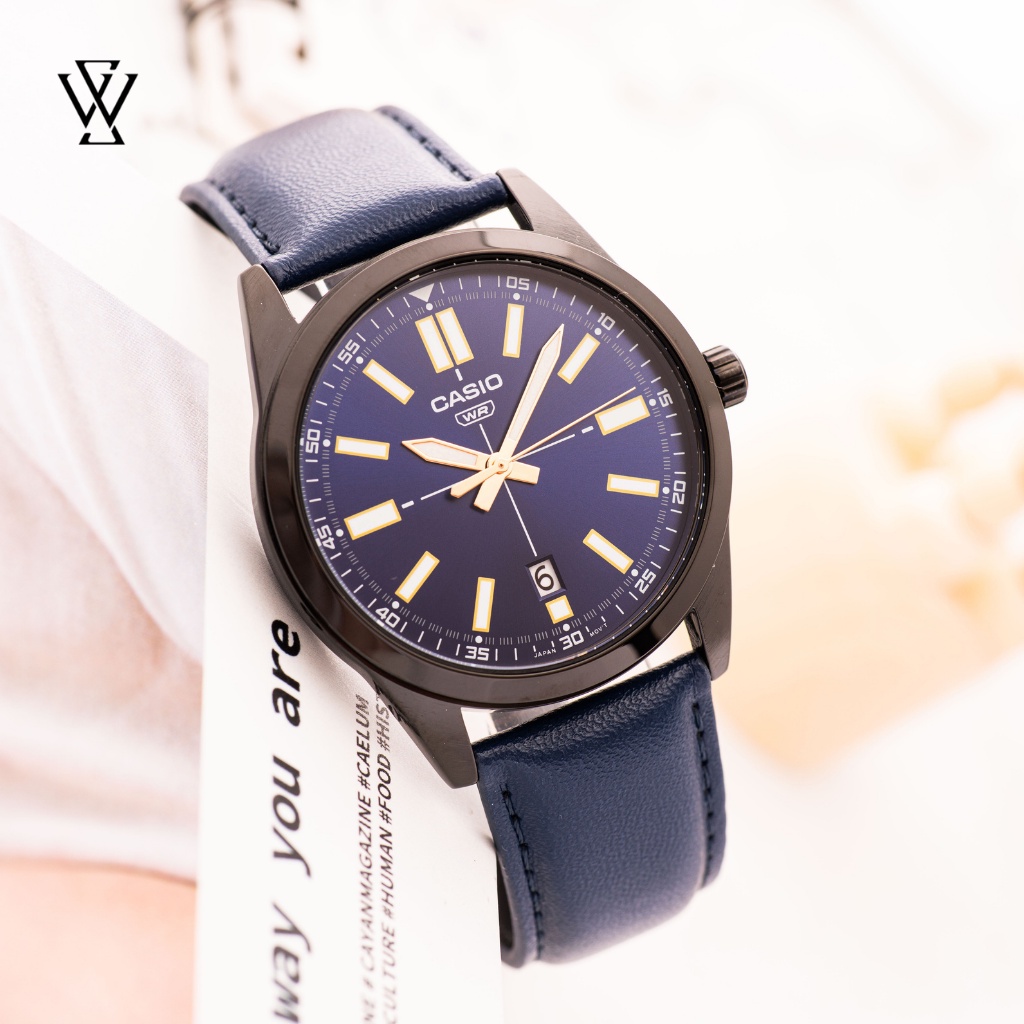 Đồng Hồ Quartz Nam Casio WATCHSTORE MTP-VD02BL-2EUDF Thiết Kế Kính Khoáng 41mm, Dây Đeo Da Và Vỏ Thép Không Gỉ