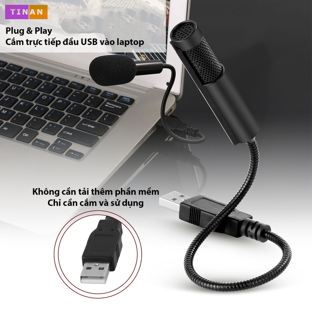 Micro Ngưng Tụ SF558 Đầu Cắm USB Cho Laptop, Đa Hướng, Thân Dạng Ống Uốn Cong Được