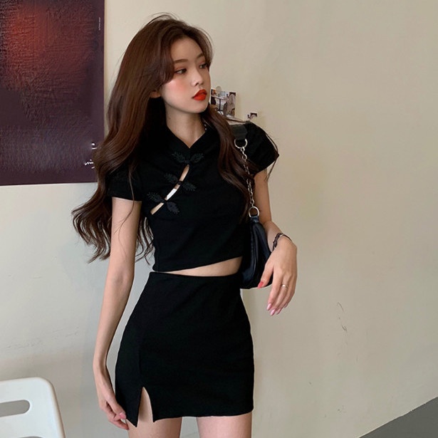 Set Áo Sườn Xám Ngắn Tay Và Chân Váy Xẻ Tà Phong Cách Cổ Điển Dành Cho Nữ