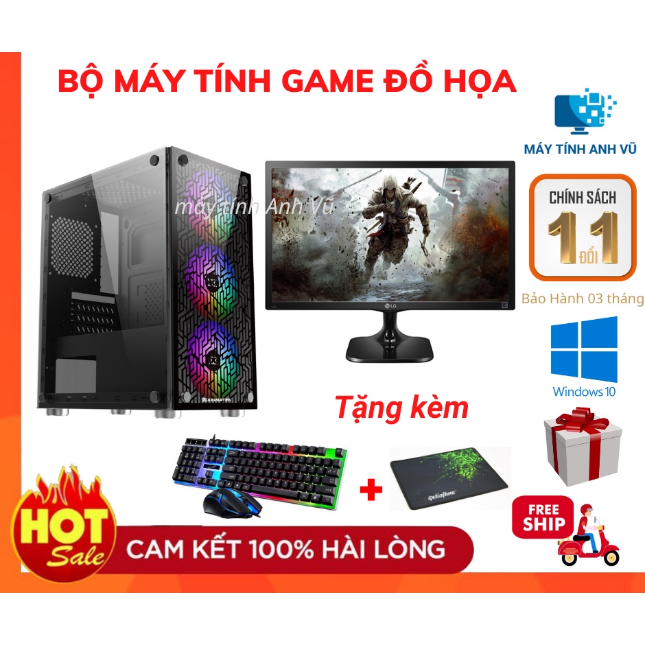 Bộ máy tính PC Game + Màn FullHD i3 i5 i7 chơi PUBG mobile, PUBG lite, LOL, CF đột kích, Fifa, Cs + Quà tặng