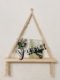 Kệ gỗ treo tường thắt macrame vintage (hình thật)