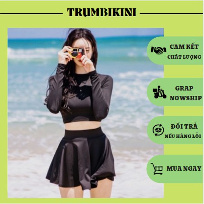 Đồ bơi bikini đi biển 2 mảnh tay dài croptop váy quần kín đáo giá rẻ TRUMBIKINI TBKN48