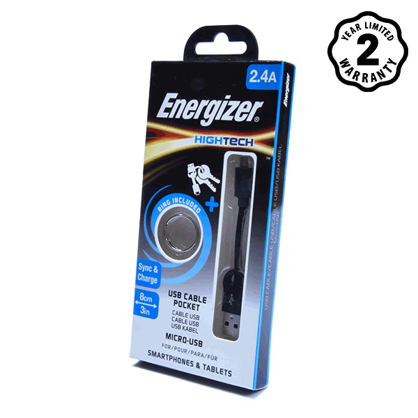 [Mã 2404EL10K giảm 10K đơn 20K] Cáp Energizer Micro USB Pocket 8cm C21UBMCABK4 (Đen)