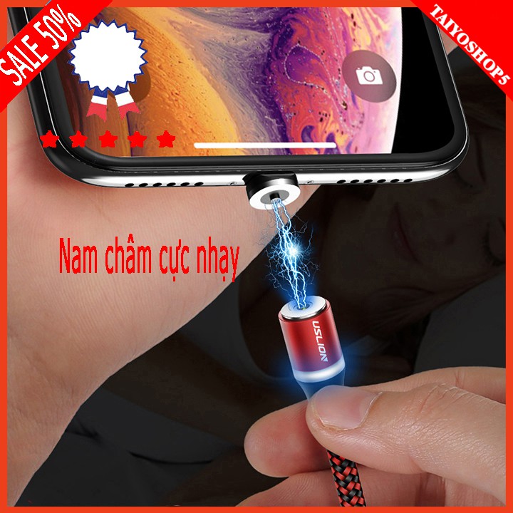 Hỗ trợ sạc nhanh | Dây sạc nam châm COMBO 3 đầu iphone | micro USB | Type C xoay 360 độ TAIYOSHOP5