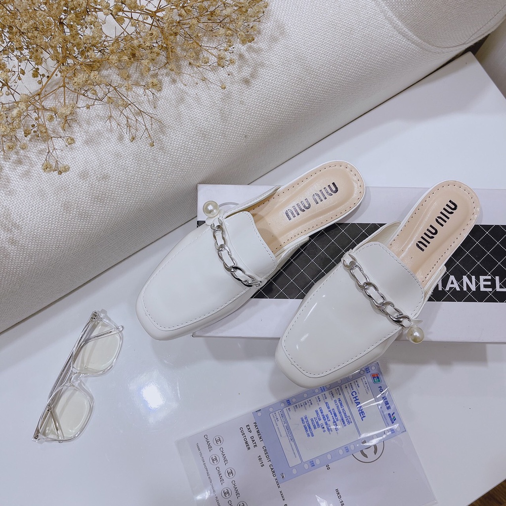 Dép sục nữ mũi vuông phối dây xích hottrend