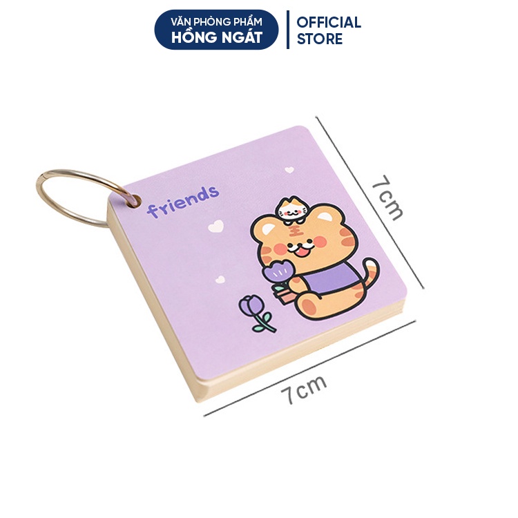 Flashcard trắng hoạt hình 80 trang, thẻ học từ vựng flashcard tiếng anh trung nhật đồ dùng học tập văn phòng phẩm FLC03