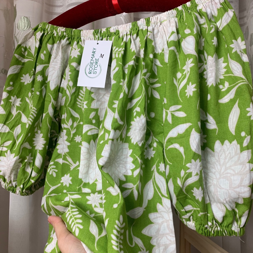 Áo Trễ Vai In Hoa Vải Linen Nữ Tính- Rosemarystore