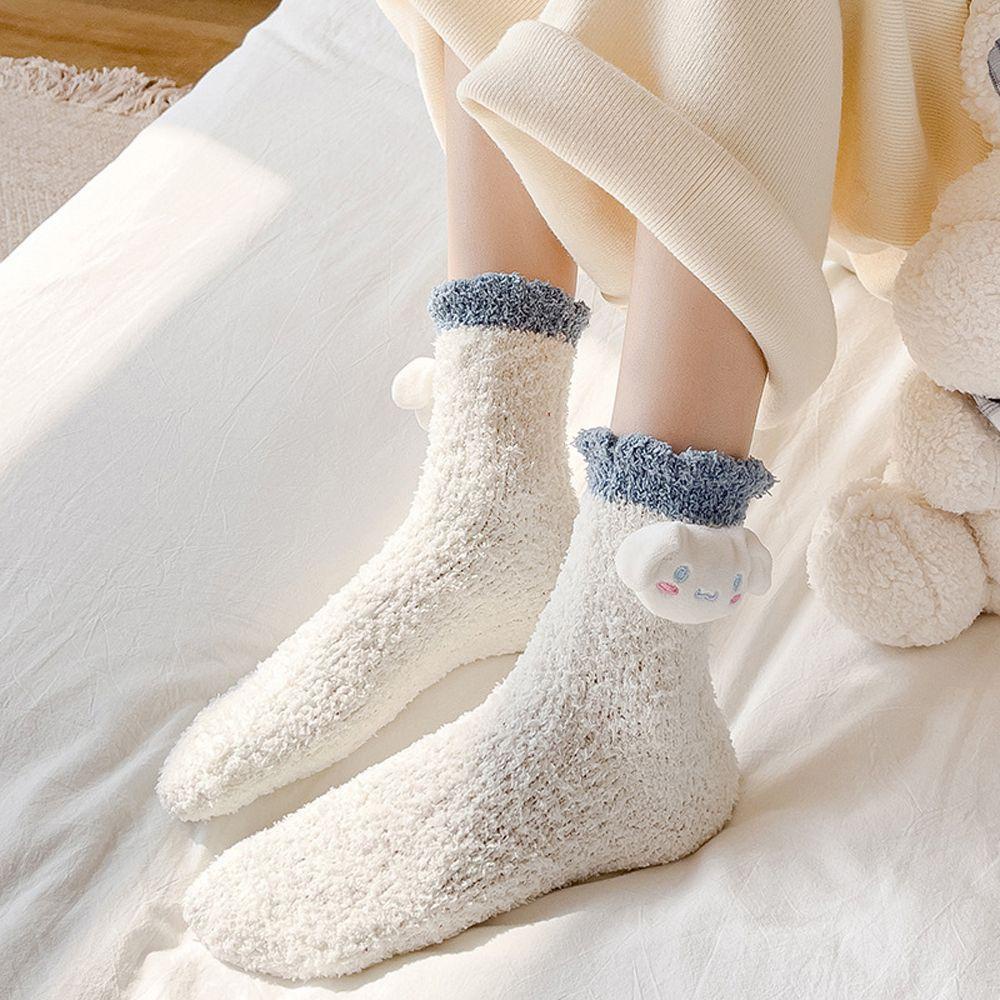Vớ Cotton San Hô Phối Nhung San Hô Dày Thoáng Khí Thoải Mái Cho Nữ
