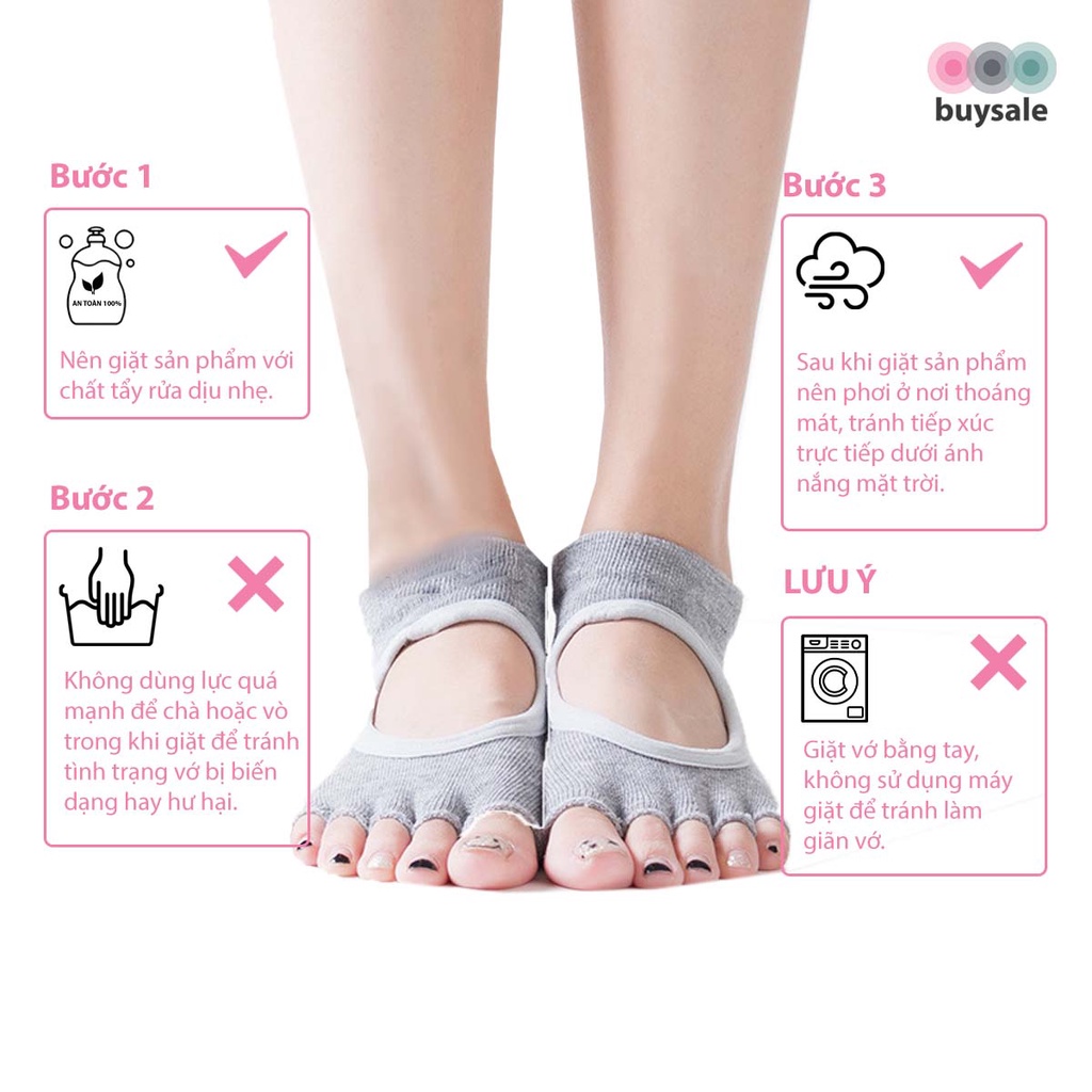 Vớ tập Yoga có hạt silicone chống trượt, thiết kế hở mu bàn chân, ngón chân, thoáng khí, hút ẩm mồ hôi BuySales BSPK211