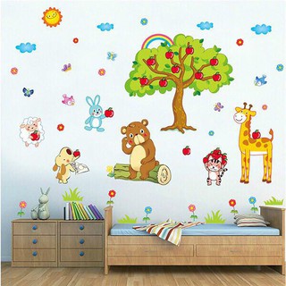 Decal dán tường cây táo và gấu