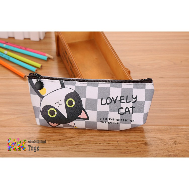 Đồ dùng học sinh, quà tặng cho con: Túi đựng bút 1 ngăn lovely cat - KKstore