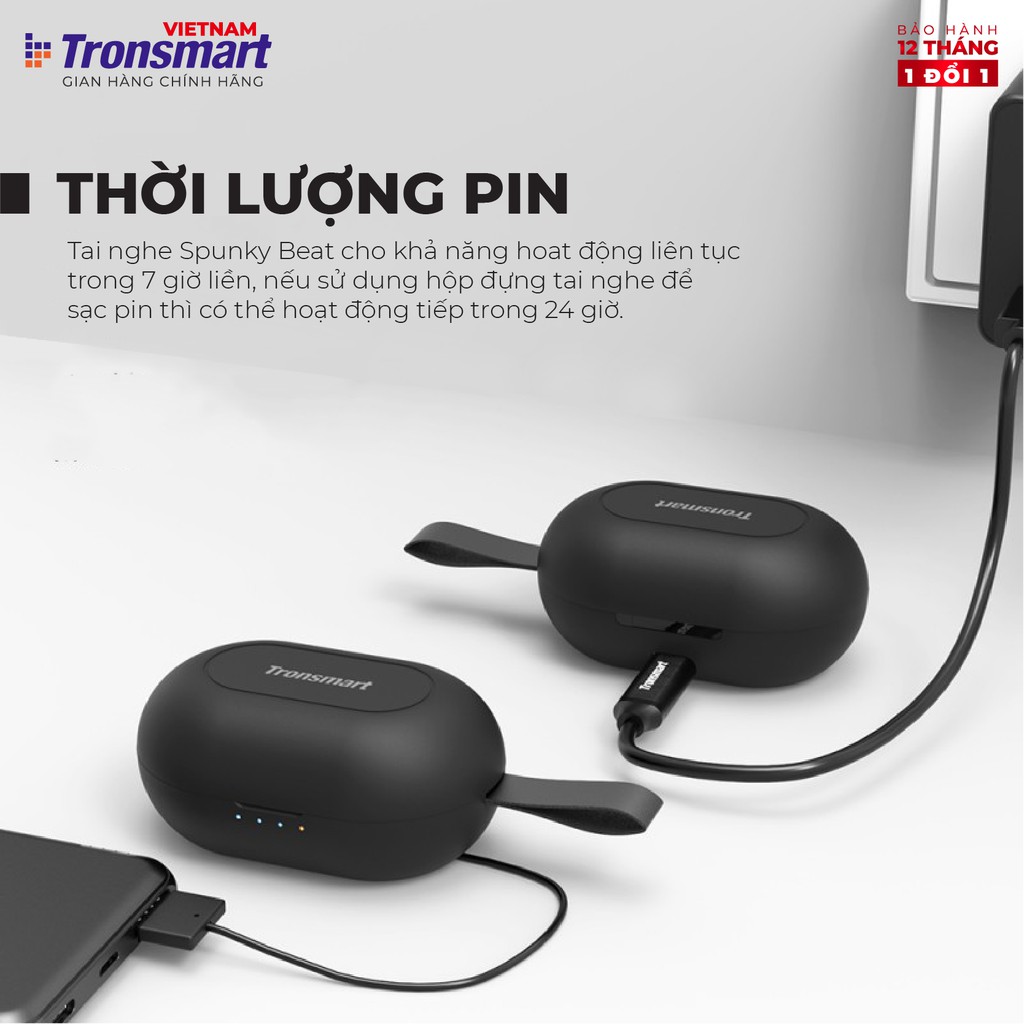 Tai nghe Bluetooth 5.0 Tronsmart Spunky Beat Khử tiếng ồn Chống nước IPX5 - Hàng chính hãng - Bảo hành 12 tháng 1 đổi 1