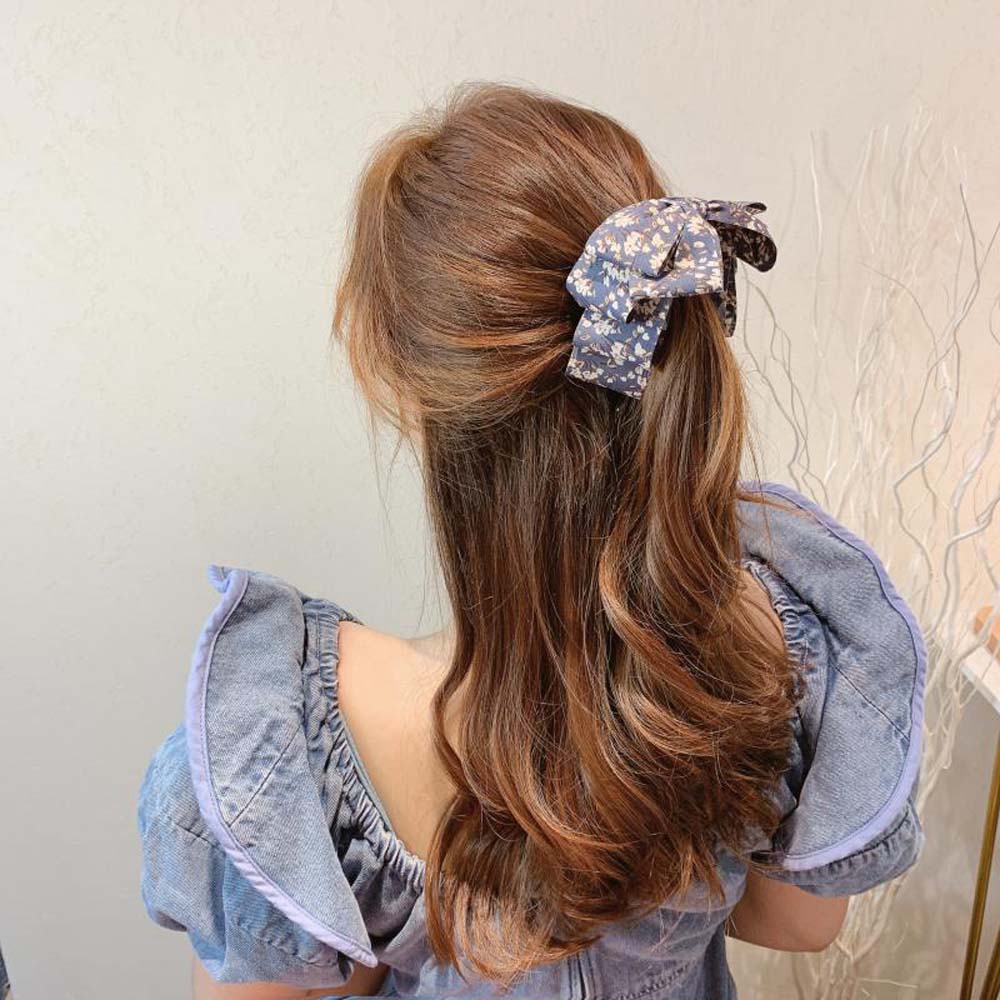Kẹp tóc thắt nơ nhiều lớp họa tiết hoa thanh lịch dành cho nữ
