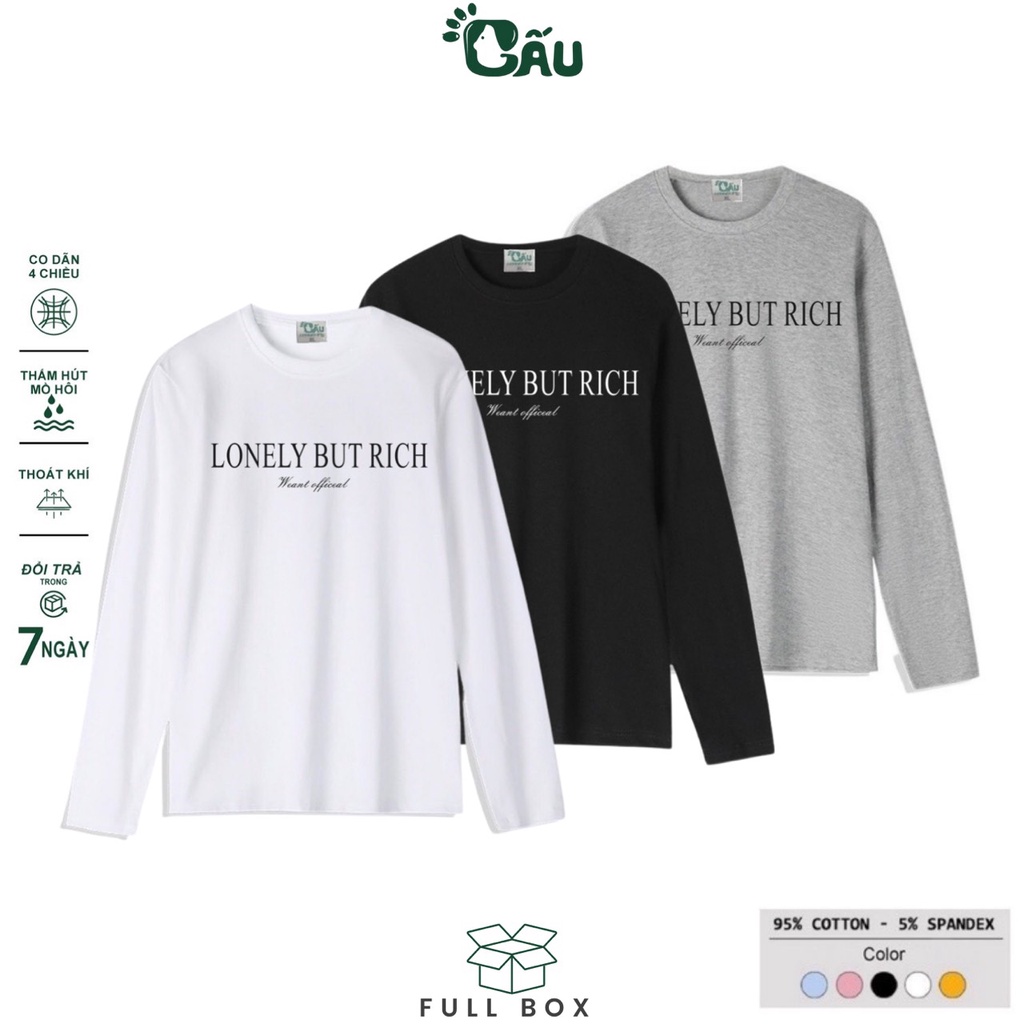 Áo thun tay dài Gấu 194 vải coton dày dặn, mềm mịn, co dãn - form regular - TD Lonely But Rich
