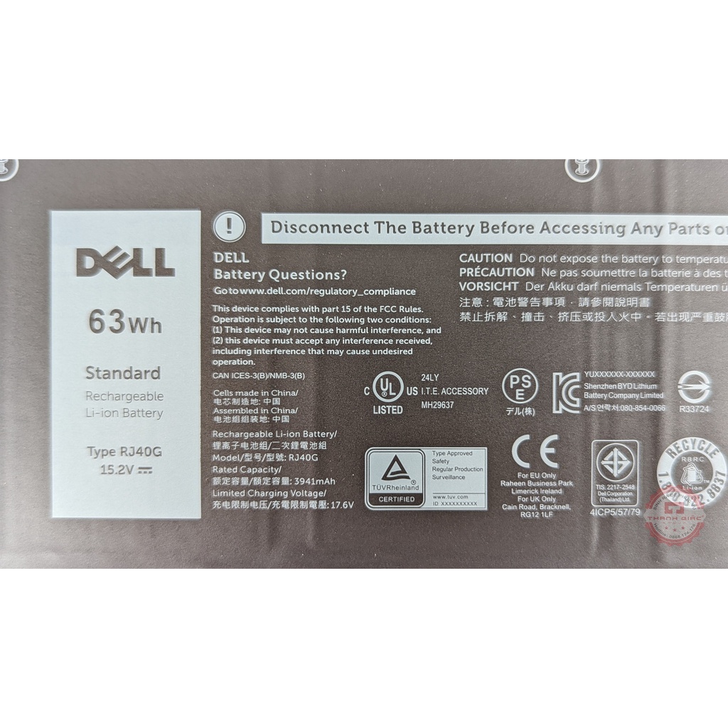 Pin Laptop Dell 63Wh RJ40G Thay Thế Cho Dell Latitude 5420 5520 - Bảo Hành 6 Tháng