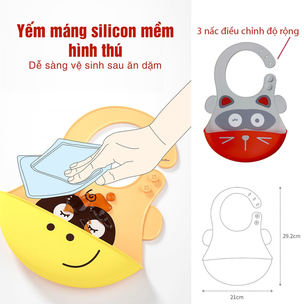 Yếm máng silicon ăn dặm siêu mềm hình thú dễ thương