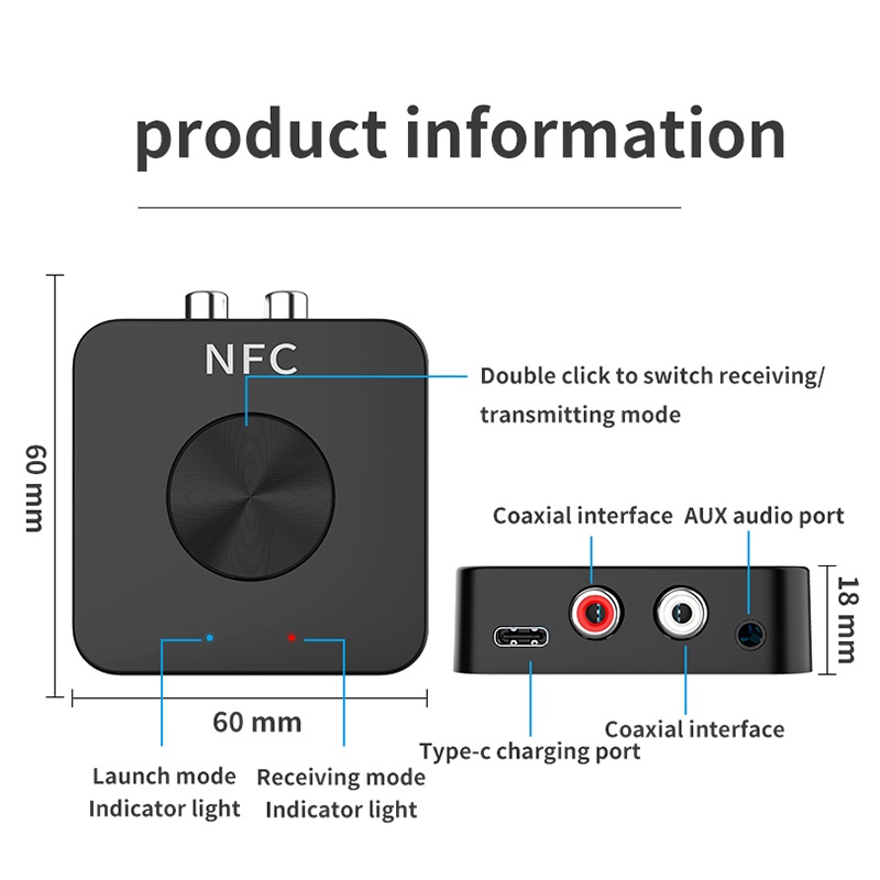 Thiết bị thu phát Bluetooth 5.0 NFC thẻ TF 3.5Mm Aux RCA cho tai nghe trên xe hơi