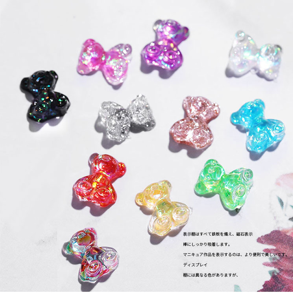 Bộ 3 Phụ Kiện Trang Trí Móng Tay Hình Gấu 3D Lấp Lánh Dễ Thương|Đá Đính Trang Trí Móng Tay Nhiều Màu Sắc