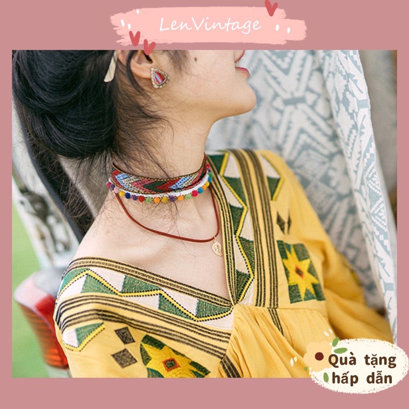 Vòng cổ choker thổ cẩm bohemian xinh xắn phong cách bohochic cô gái du lịch chỉ màu phụ kiện