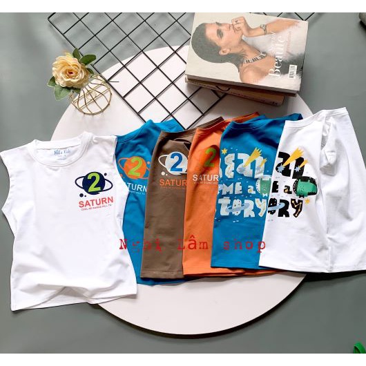 Áo thun sát nách bé trai vai liền chất liệu thun cotton 100% co giản 4 chiều cho bé từ 8-36kg