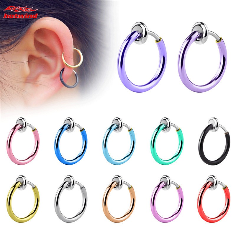 Bông tai tròn 13mm bằng thép không gỉ không cần xỏ lỗ thiết kế đơn giản cá tính