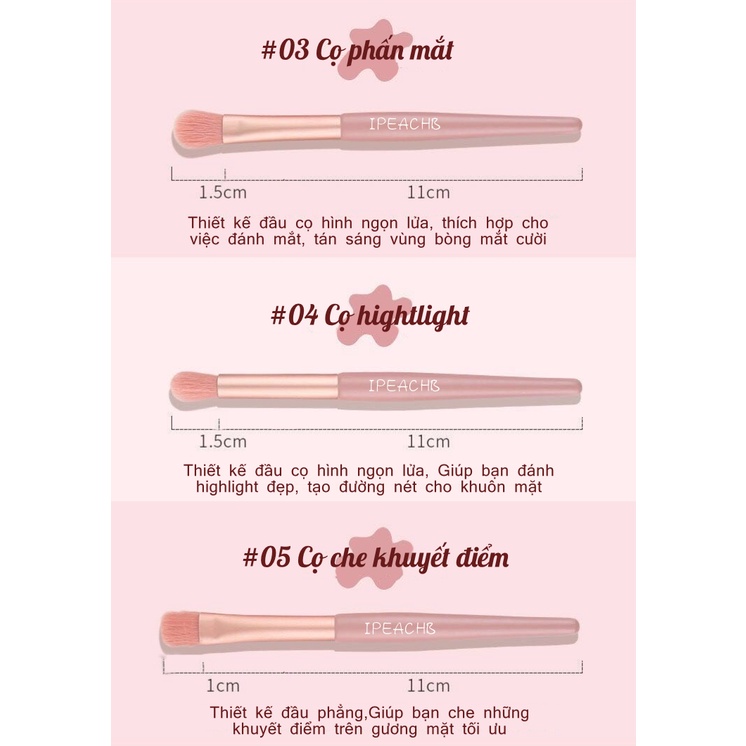 Set 8 cọ trang điểm lông siêu mềm Tặng Kèm Túi Zip Vintage Bộ cọ trang điểm cá nhân mini dễ mang theo