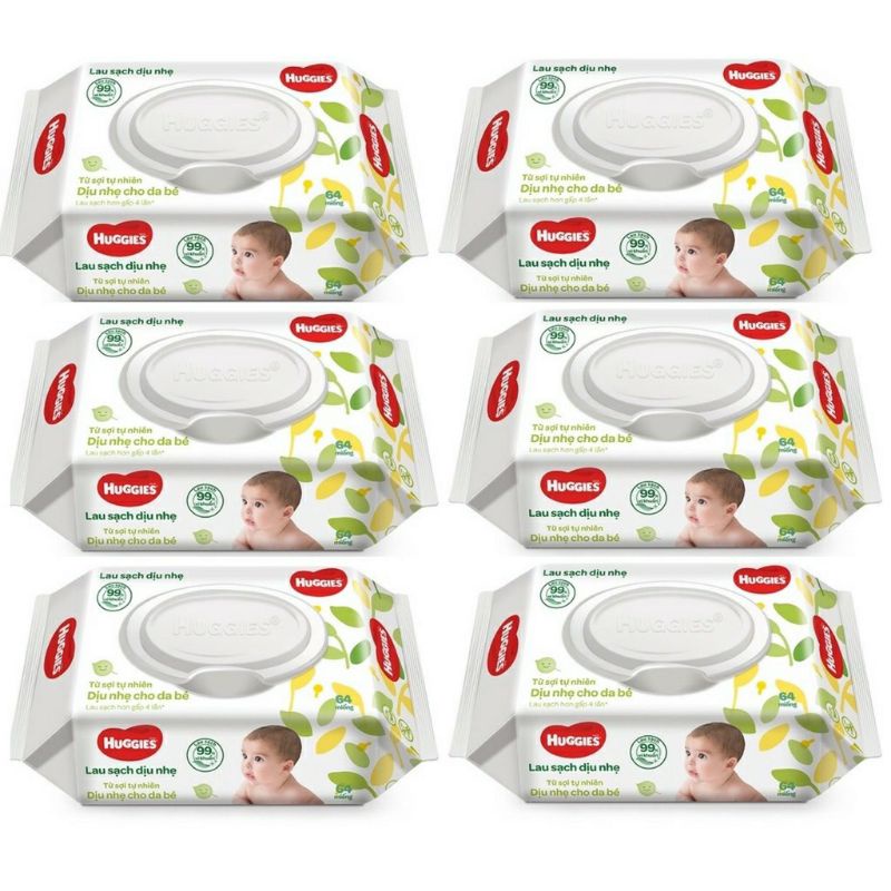 《 HCM 》Combo 6 gói khăn giấy ướt Huggies không mùi 64 tờ