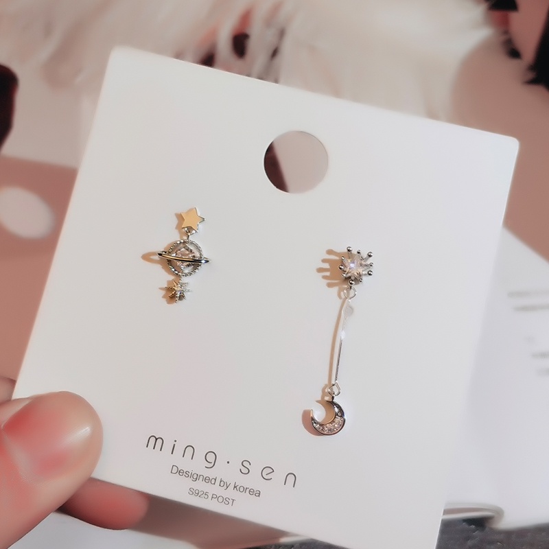 [Jiudolan] Bông Tai Mạ Vàng 18K Đính Đá Zircon Mặt Trăng Ngôi Sao Thanh Lịch