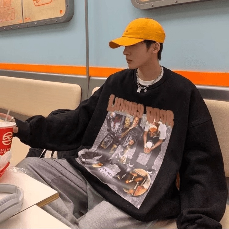 Áo Nỉ Chui Đầu Cỡ Lớn In Họa Tiết Hoạt Hình Phong Cách Hip Hop Đường Phố Nhật Bản Cho Nam [M-5XL]