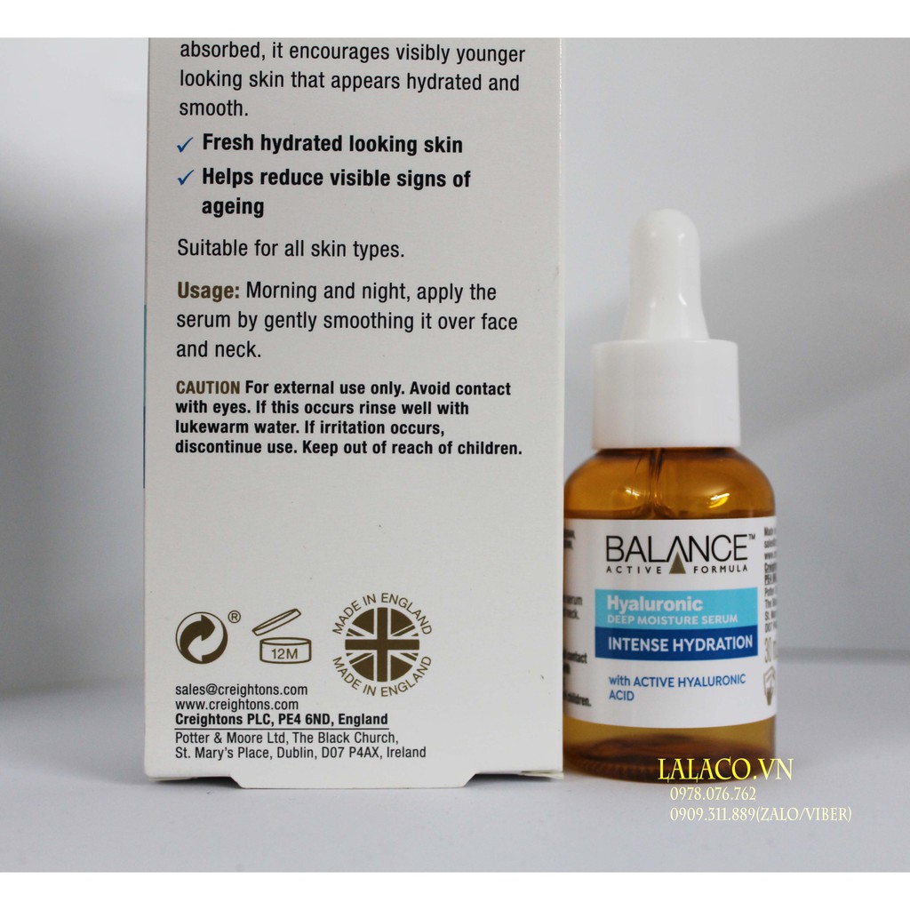 Serum Cấp Nước Dưỡng Ẩm Balance Active Formula Hyaluronic Deep Moisturizing 30ml