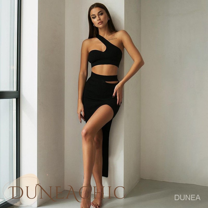 DUNEA Bộ đồ gồm áo tanktop màu trơn và chân váy xẻ tà lưng cao thời trang cho nữ