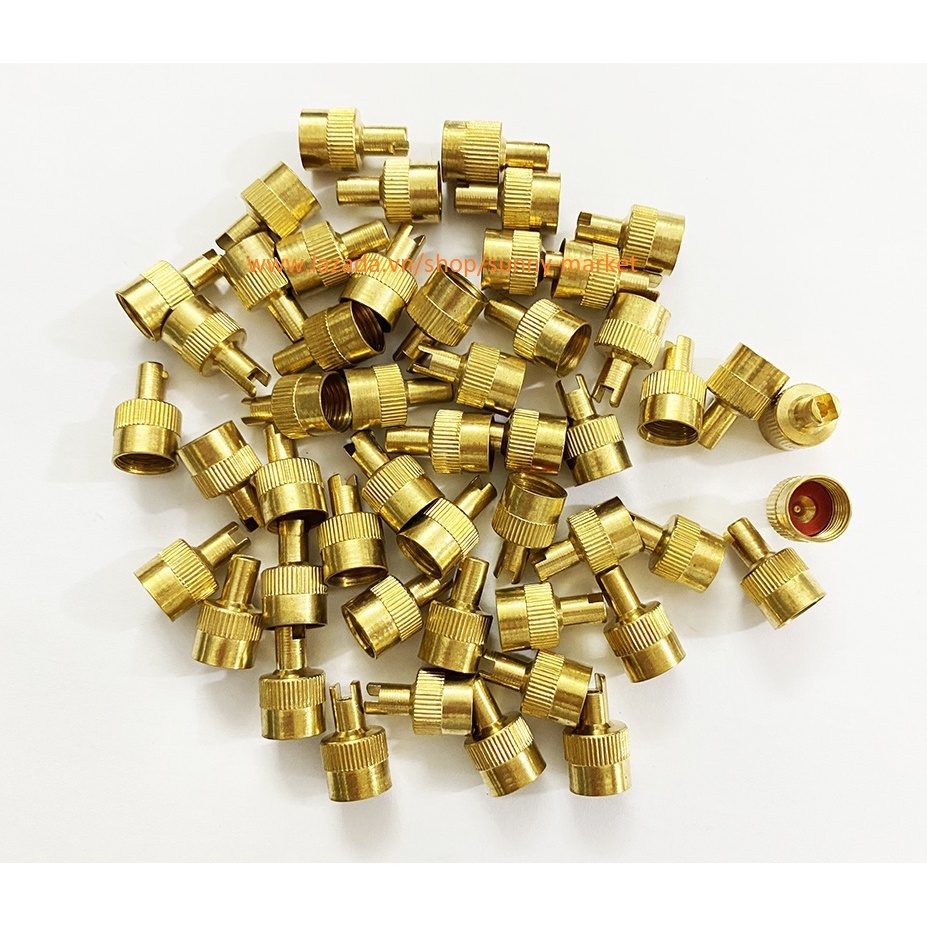 2 Cái Đầu Bịt Van bằng Đồng có rãnh dùng cho van ô tô, van xe máy, nắp van lốp, nắp chống bụi, xì hơi, nút bịt chân van