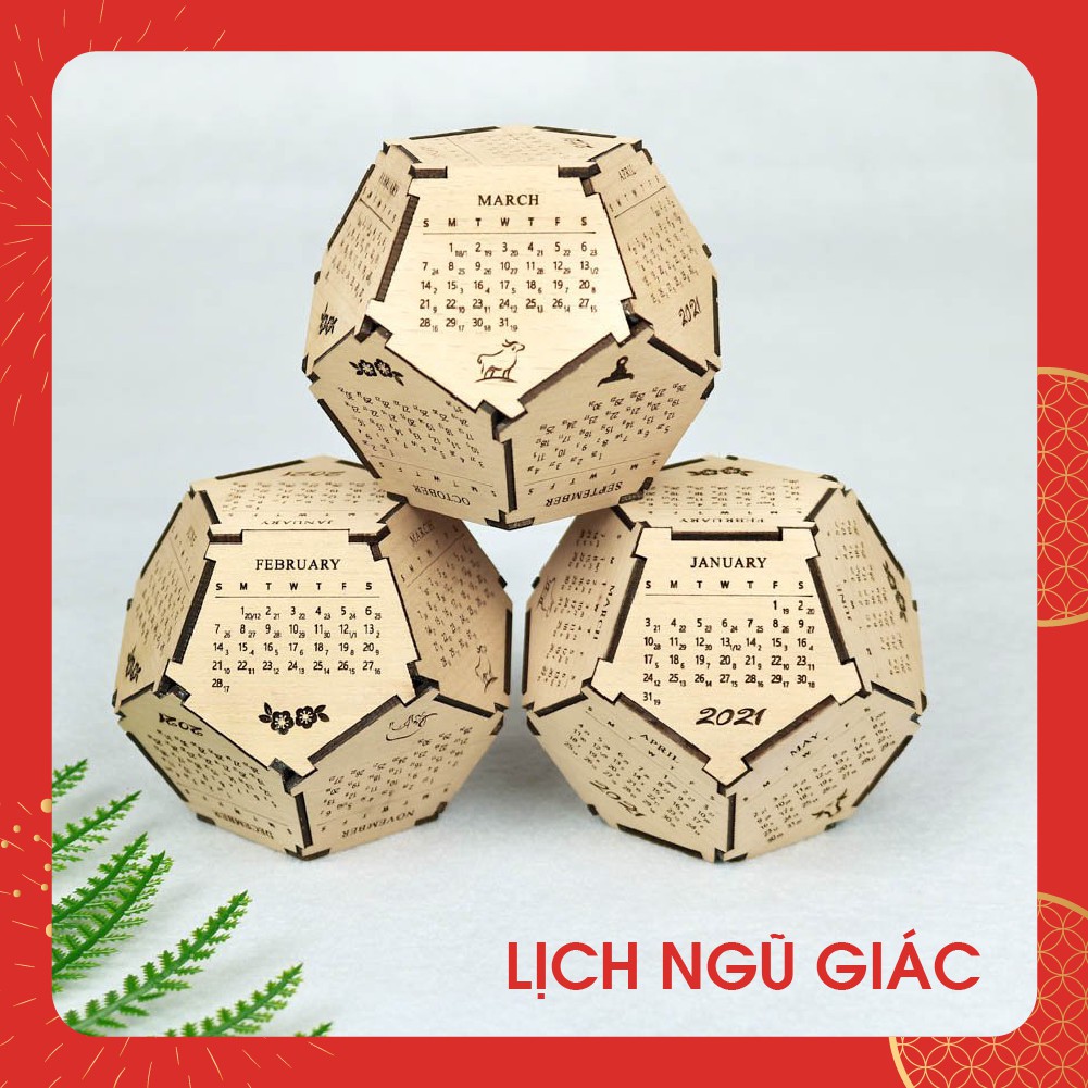 Lịch gỗ ngũ giác năm 2021 (nhận khắc tên thương hiệu số lượng lớn)