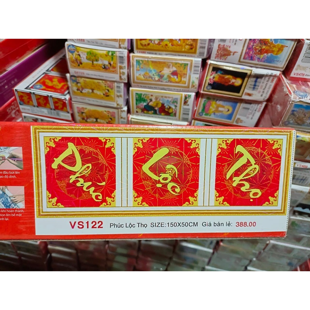 Tranh đính đá Phúc Lộc Thọ Thần Tài - chưa đính đá