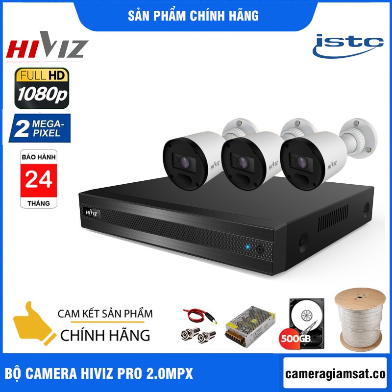 Trọn Bộ Camera giám sát HIKVISION/ HIVIZ PRO 2.0MP FHD - Bộ [1/2/3/4] CAMERA 2.0MP Kèm HDD 500GB, Đủ phụ kiện lắp đặt