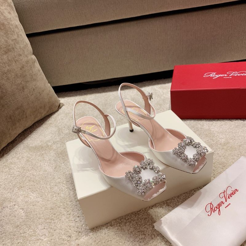 Giày cao gót nữ da thật mũi vuông bịt mũi đính đá lấp lánh gót 6,5cm Roger Vivier RV