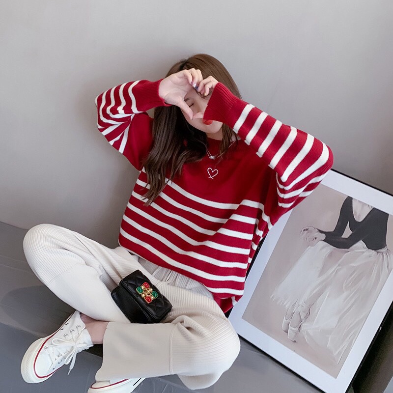 G39. 637. ÁO SWEATER KẺ SỌC DÁNG RỘNG SIÊU HOT sẽ