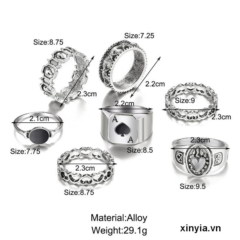 Bộ 7 Nhẫn Hình Trái Tim Cá Tính Cho Nam