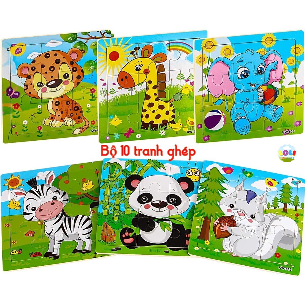 Bộ 10 tranh ghép hình 9 miếng bằng gỗ dành cho trẻ em từ 2-5 tuổi.  Đồ chơi giáo dục học tập cho trẻ mẫu giáo