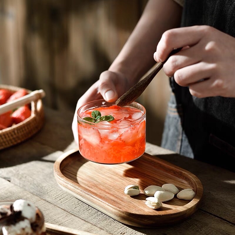 Set 3 món - Khay, cốc, thìa gỗ cao cấp chống mốc, khay gỗ quán cafe, decor bàn ăn