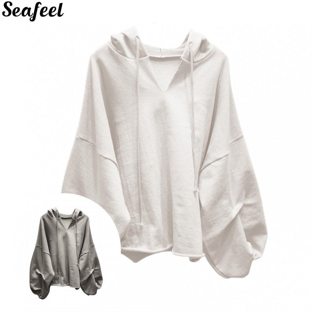 Áo hoodie cánh dơi mềm mại cổ chữ V thời trang đường phố cho nữ