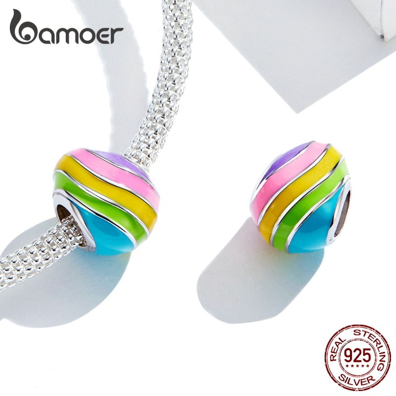 Hạt xỏ trang sức BAMOER BSC223 bạc 925 hình quả trứng phục sinh nhiều màu sắc đáng yêu dành cho nữ