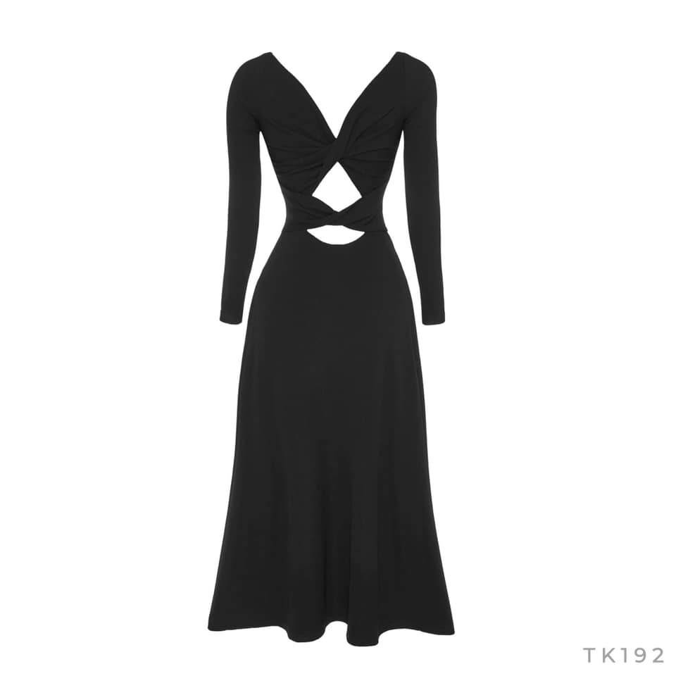 [HÀNG THIẾT KẾ CAO CẤP] Đầm Body Tay Dài Cut Out Lưng Màu Đen
