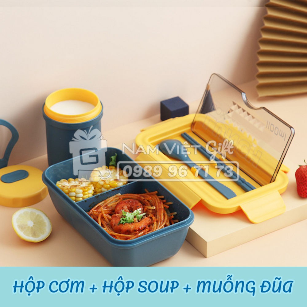 Trọn Bộ Hộp Cơm Văn Phòng Hiện Đại 3 Món (Hộp Cơm + Muỗng Đũa + Hộp canh)