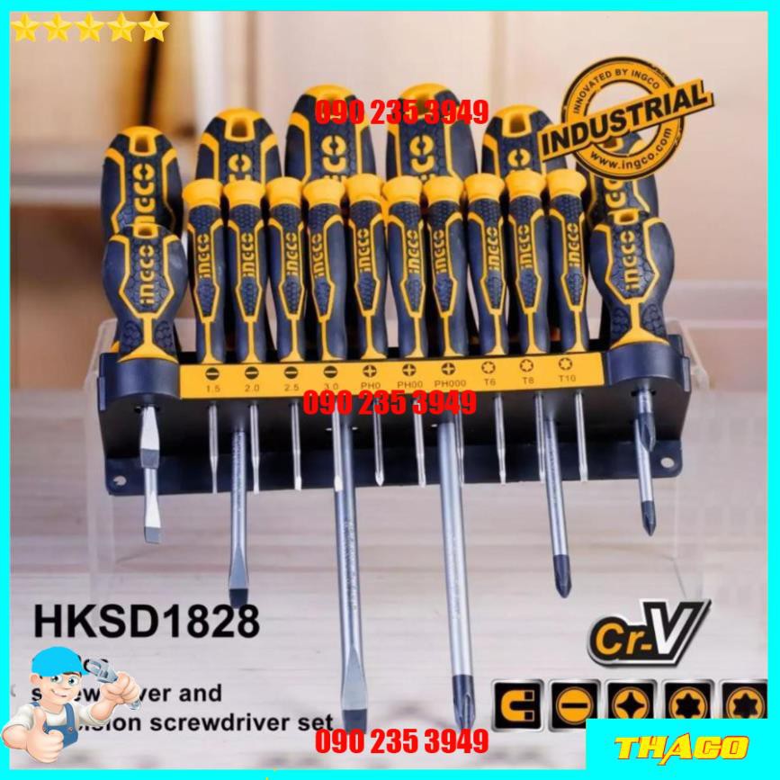 Bộ 18 tua vít dẹp và bake Total Ingco Bộ tuốc nơ vít chất liệu CR-V chịu nhiệt 1234