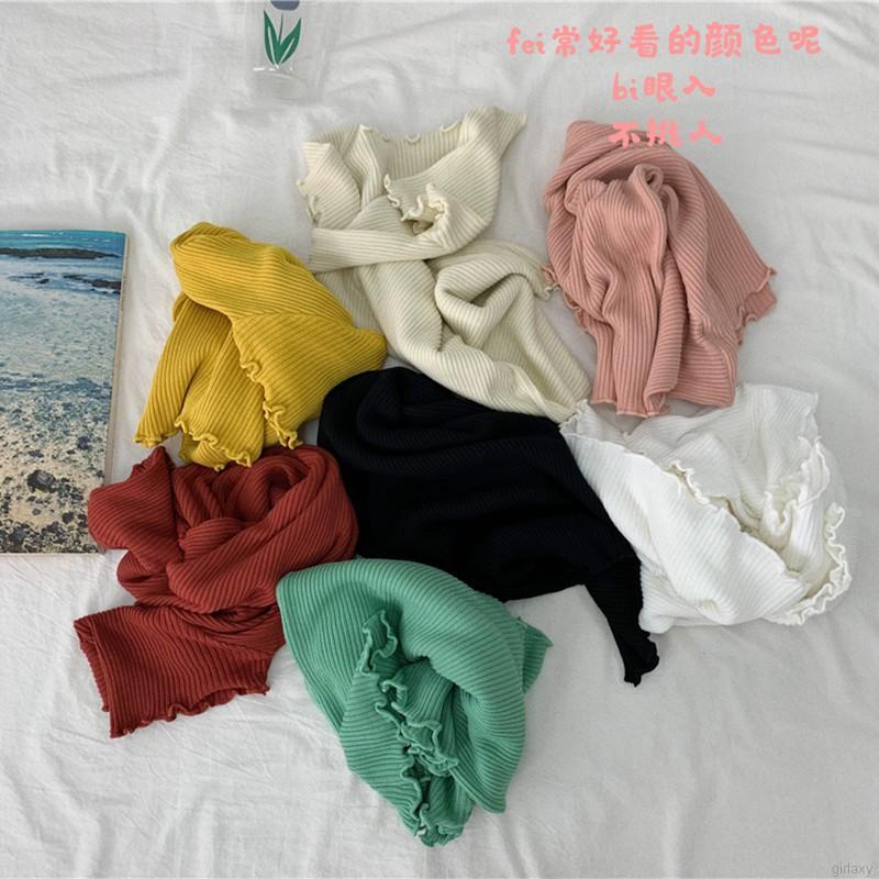 Áo Croptop Dệt Kim Tay Ngắn Phối Bèo Phong Cách Hàn Quốc